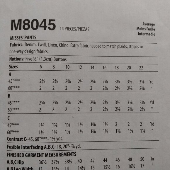 Jeans Pants Sewing Pattern Yoked Button Fly Front Size 6-14 UNCUT McCall's 8045 - Picture 7 of 10